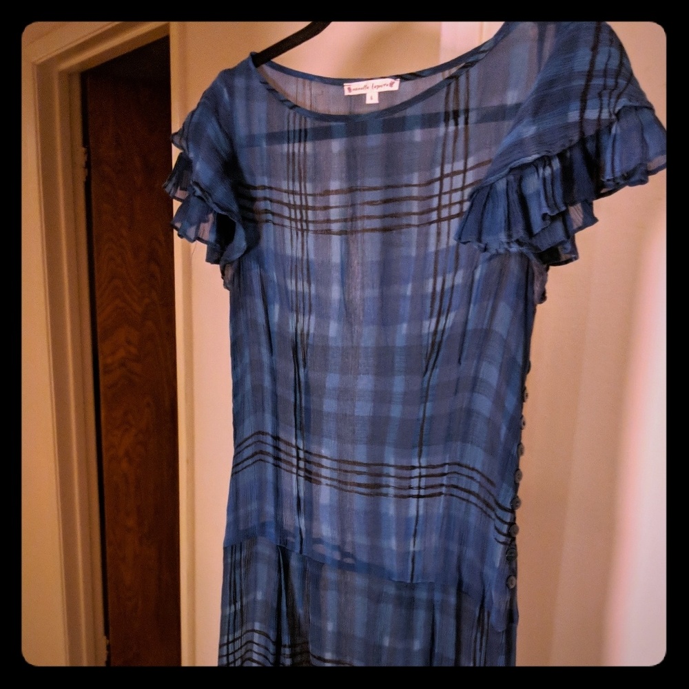 Blue plaid sheer dress